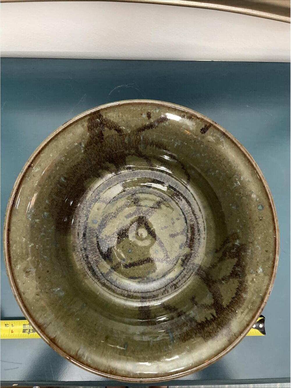 Vintage Marsh Pottery Brown And Turquoise 11 Inch Large Bowl